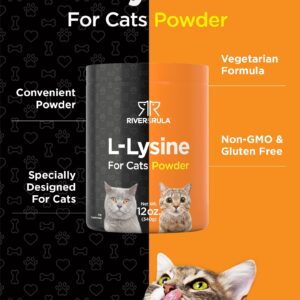 Horbäach L-Lysine Powder for Cats 500mg | 12oz | Cat Health Supplement | Non-GMO, Vegetarian Formula | by River & RULA