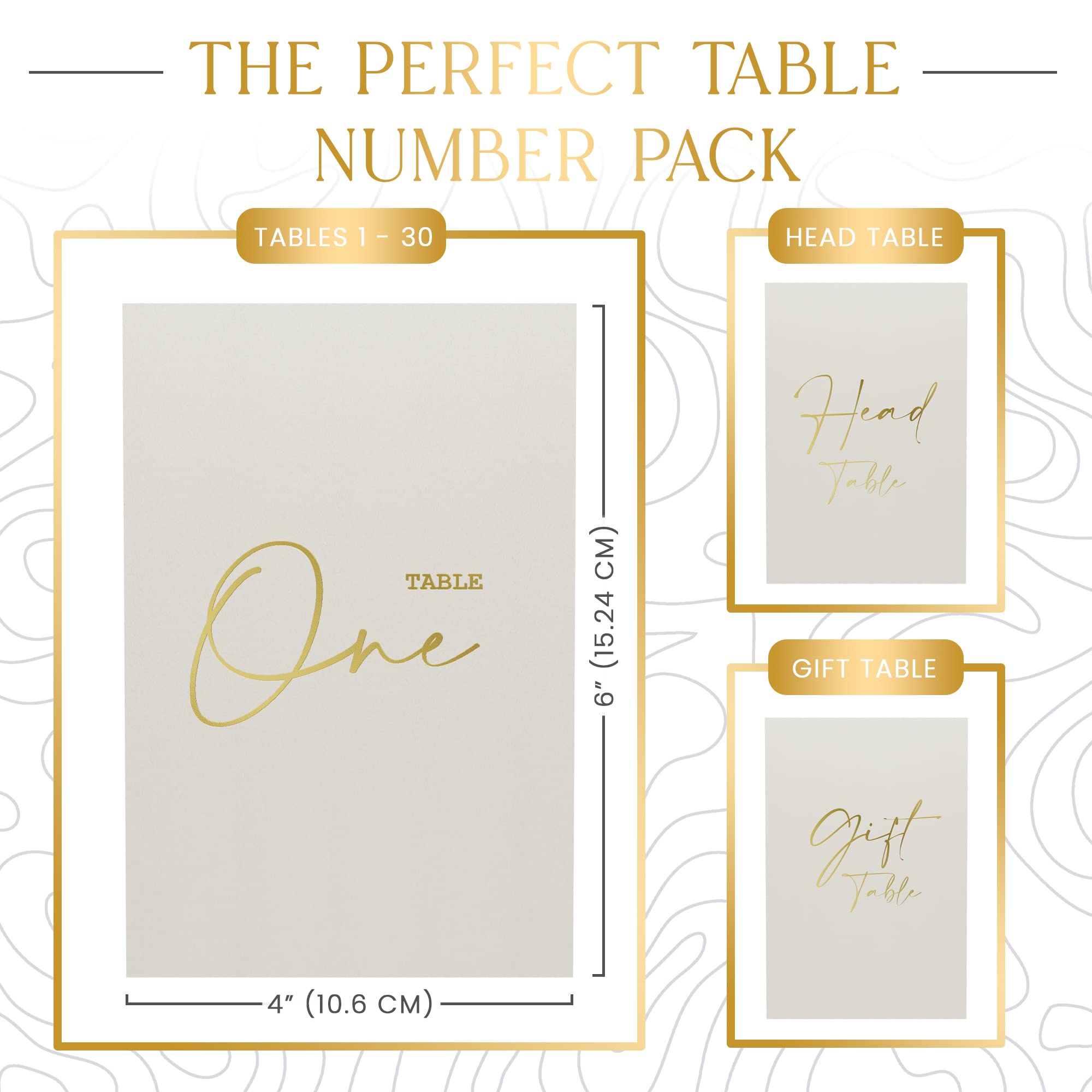 dynamic collection Wedding Table Numbers - Gold Table Numbers for Wedding Reception with Double Sided Table Number Cards 1-30 + Head Table & Gift Table Card, Luxury Gold Foil, 400 GSM, 4x6 inches