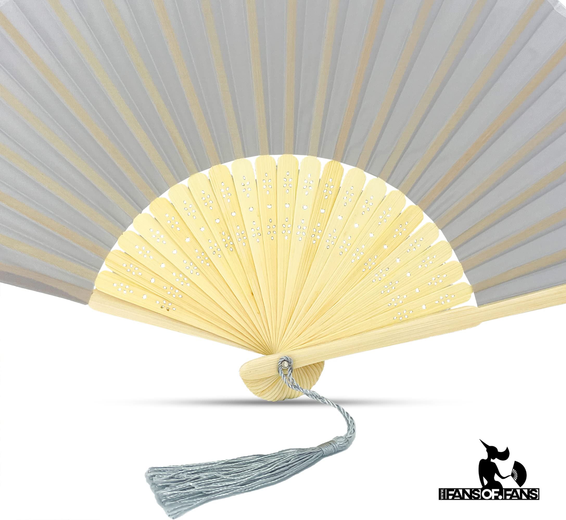 FANSOF.FANS Fabric Handheld Folding Hand Fan With a Tassel Grade A Bamboo Ribs for Women Girls Summer Party Event Favor Birthday Wedding Souvenir Gift (Baby Grey)