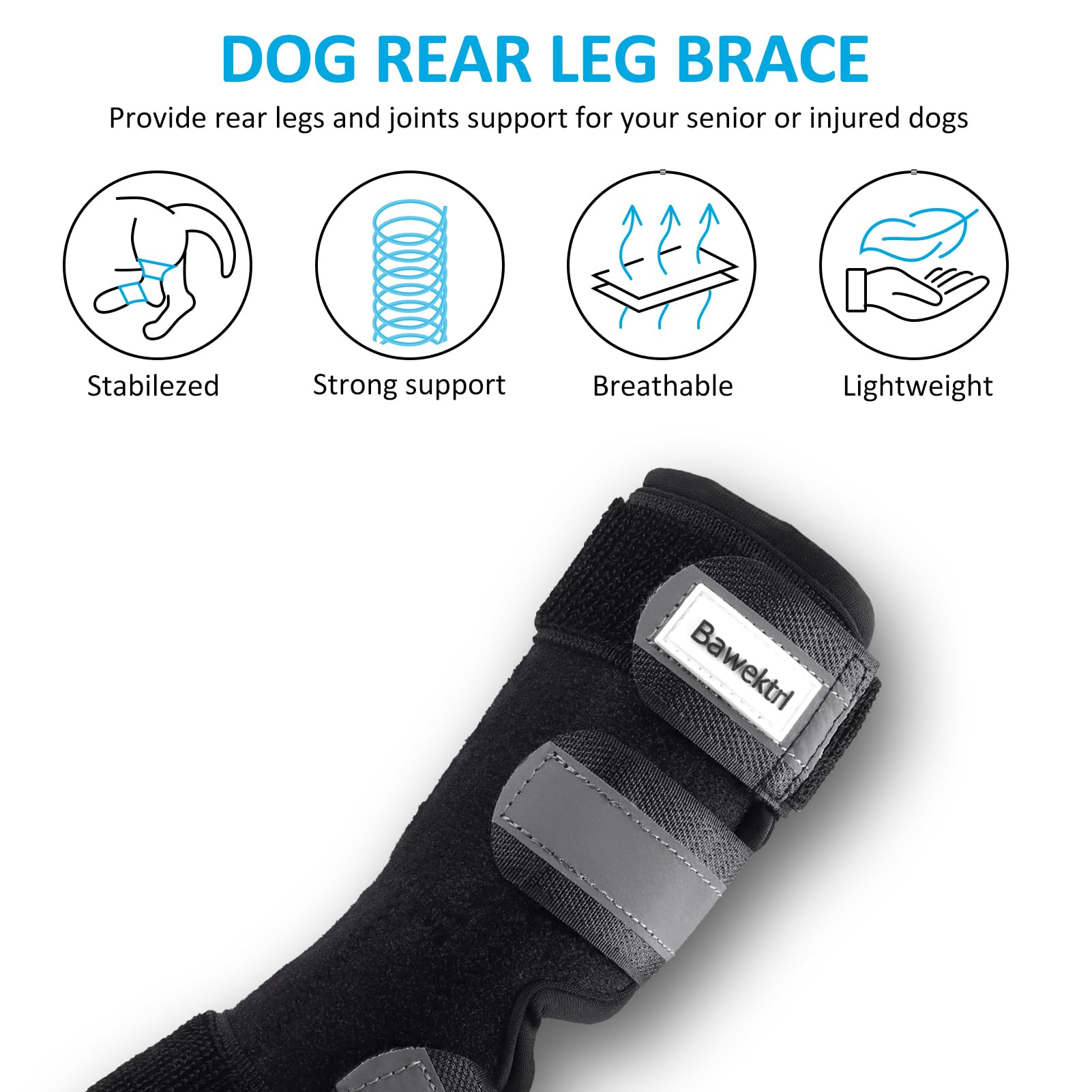 Bawektrl Dog Leg Braces for Back Legs,ACL Brace for Large Dogs Rear Legs, Joint Compression Warps Support for Hind Leg with Injury Sprain, Wound Care and Loss of Stability from Arthritis (1 Pair)