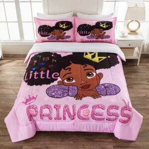 grat tioc cute black girl comforter set twin,black girl magic bedding set,african american girl comforter set,afro black melanin bed set princess bedroom decor