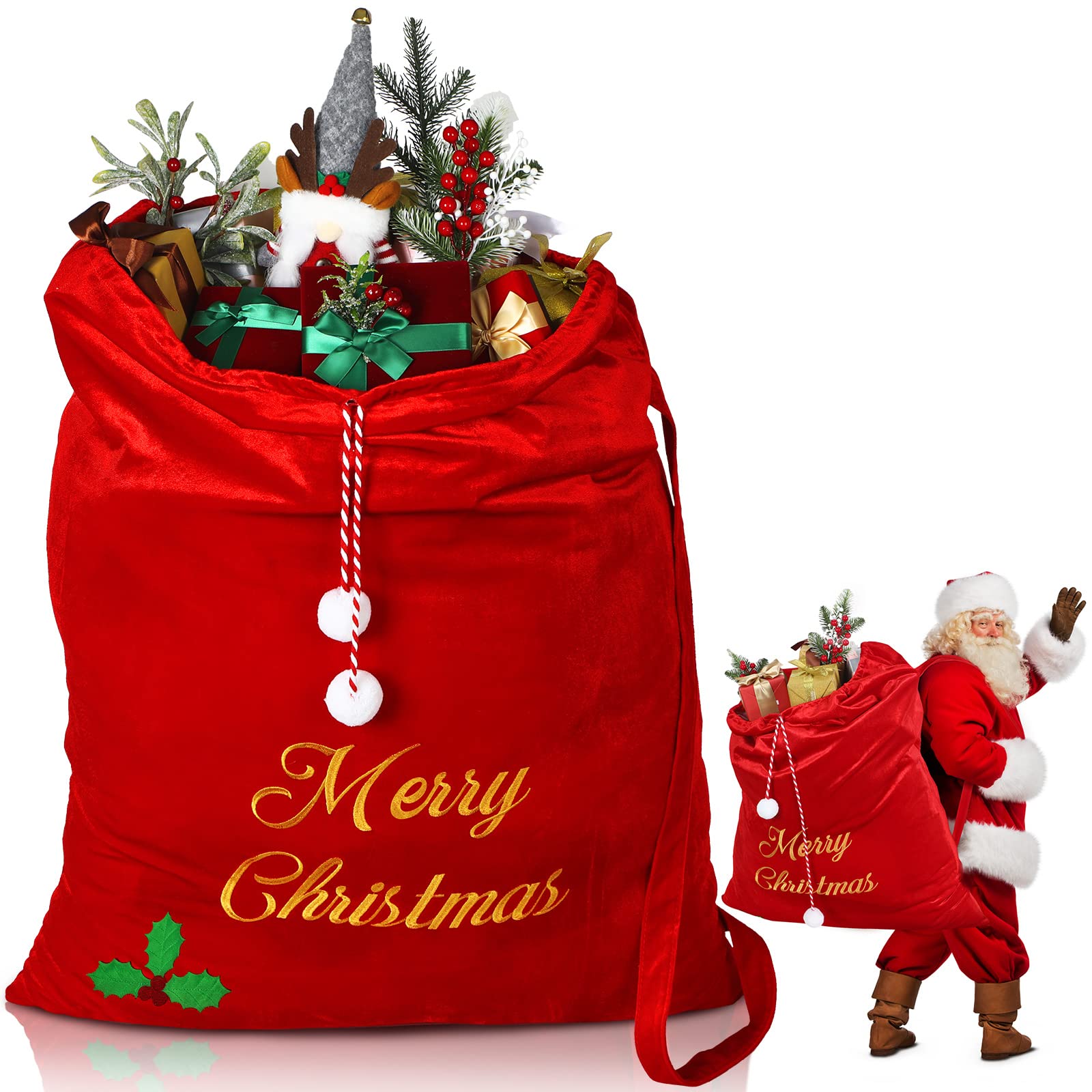 WILLBOND Large Velvet Christmas Santa Gift Sack 36 x 30 Christmas Santa Gift Bag Present Bag for Santa Costume Xmas Party Favor Supplies Gift Wrap