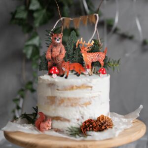 17 Pcs Woodland Animal Cake Toppers Jungle Safari Animal Cake Toppers Forest Wild Animals Figure Creatures Cupcake Forest Cake Topper Kit Cake Decorations for Baby Shower Birthday Party