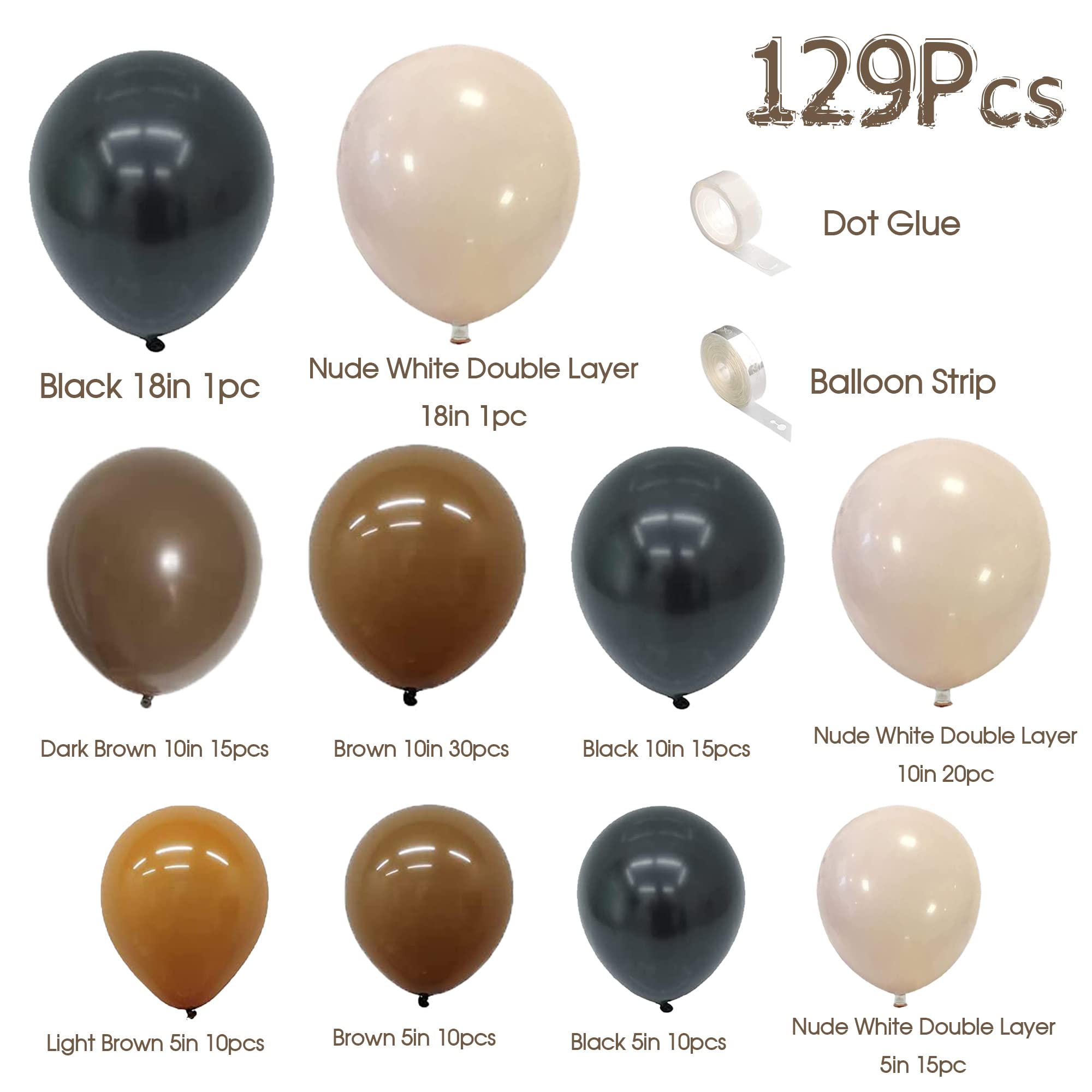 Brown Black Balloon Garland Arch Kit-127Pcs Nude Neutral Cream Beige Double Stuffed Balloons for Teddy Bear Theme Baby&Bridal Shower Gender Reveal Birthday Wedding Anniversary Party Decoration Supply