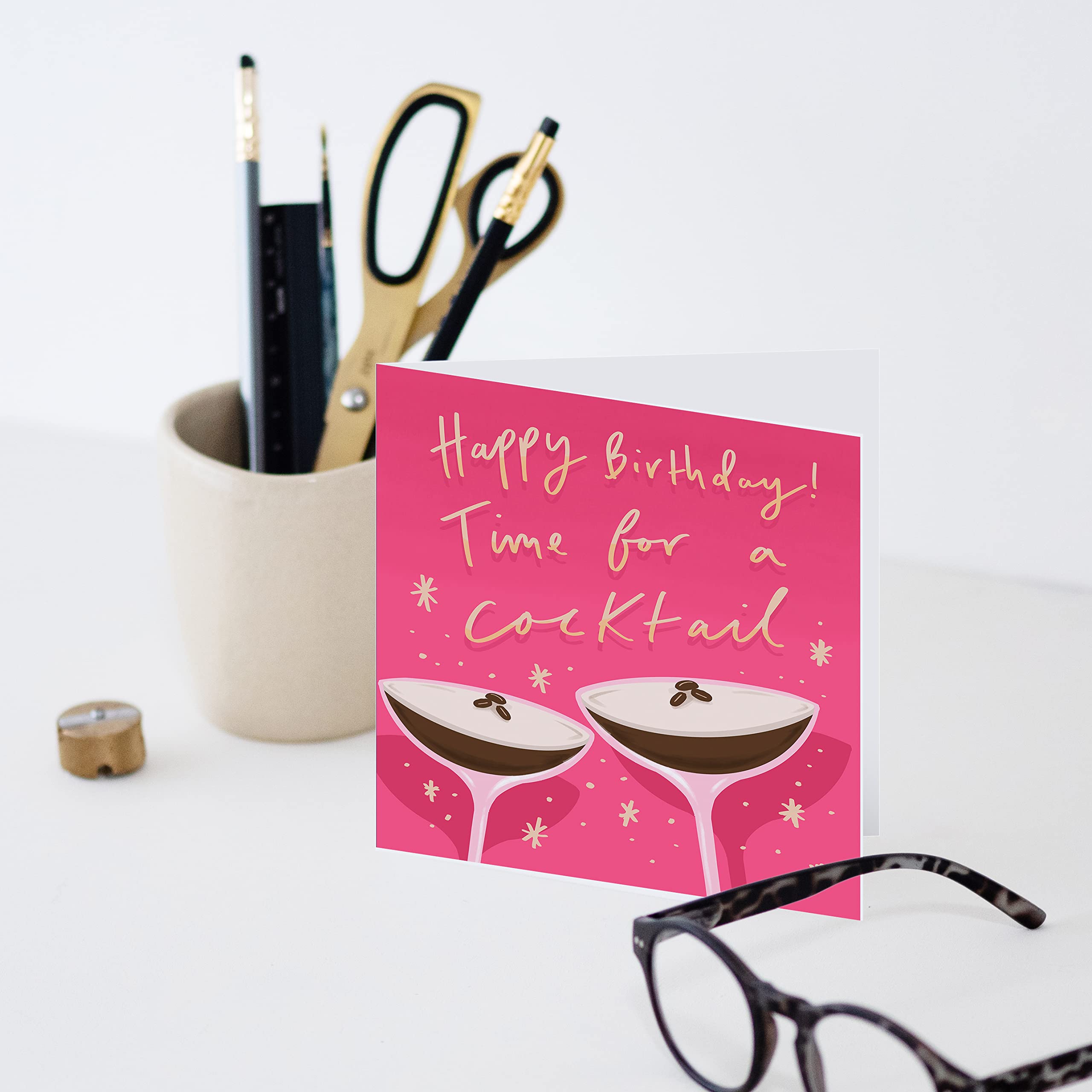 Old English Co. Pink Gin Birthday Card - Time For Gin Birthday Cards for Women | Mum, Sister, Daughter | Blank Inside & Envelope Included (Espresso Martini)