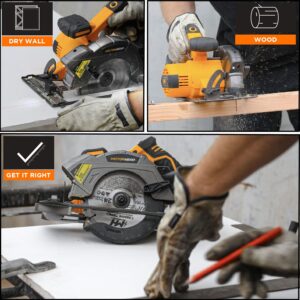 MOTORHEAD 20V ULTRA 6-1/2” Cordless Circular Saw, Lithium-Ion, Laser, LED, Edge Guide, 0-50° Bevel, Cutting Depth: 2-1/4”(0°),1.65”(45°), 2Ah Battery, 2 Blades: 24T, 40T, USA-Based (MH-03-CS-B1-0-2)