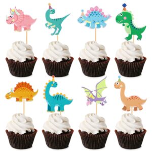 ercadio 32 pack dinosaur cupcake toppers baby cute dinosaur cupcake picks dino theme baby shower kids birthday party cake decorations supplies