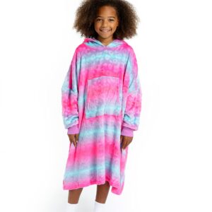 Sleep On It Pajamas Wearable Blanket Hoodie For Kids Oversized Hooded Blanket Sweatshirt for Girls Plush Sherpa Fleece (Pink Ombre, M/L)