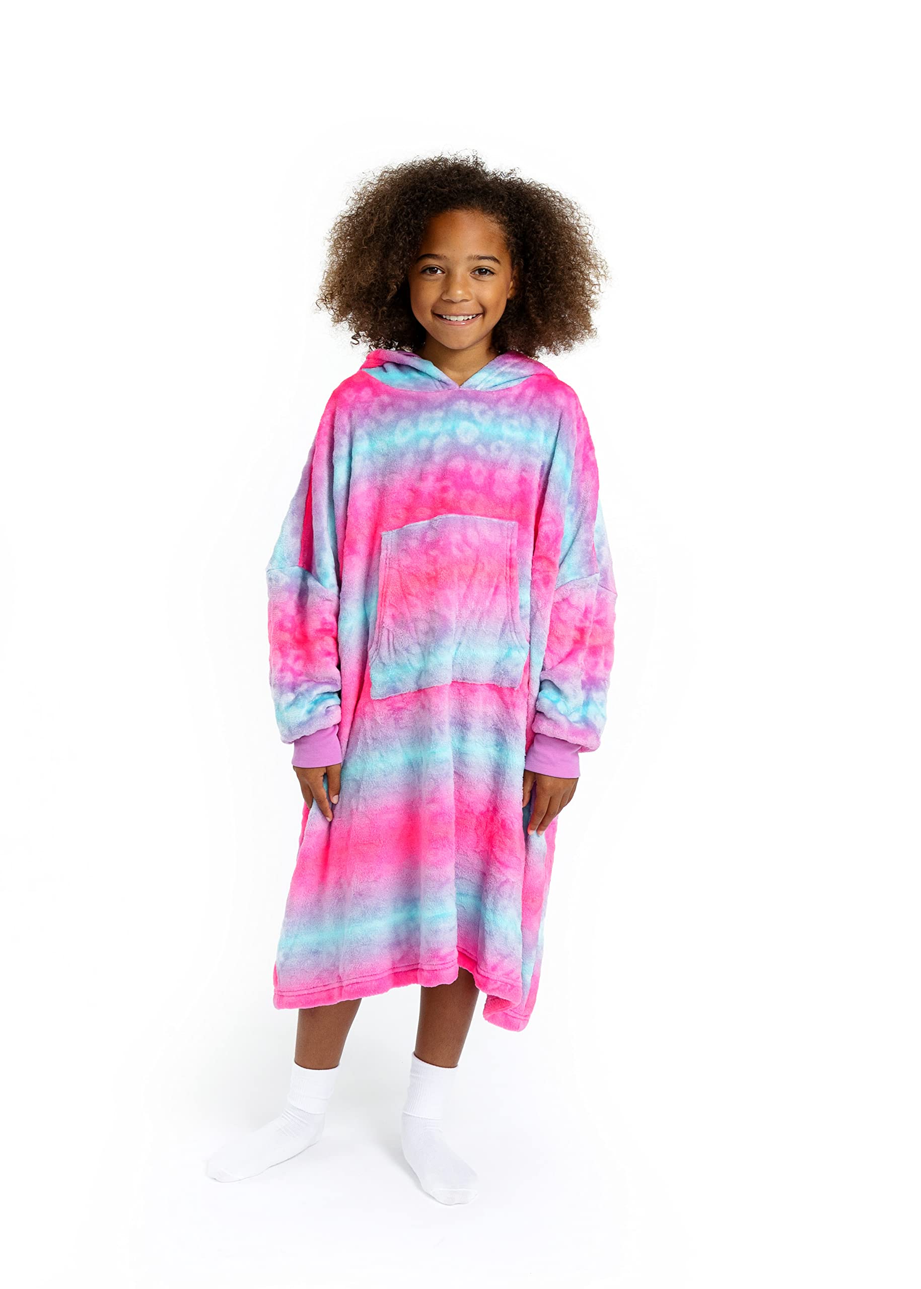 Sleep On It Pajamas Wearable Blanket Hoodie For Kids Oversized Hooded Blanket Sweatshirt for Girls Plush Sherpa Fleece (Pink Ombre, M/L)