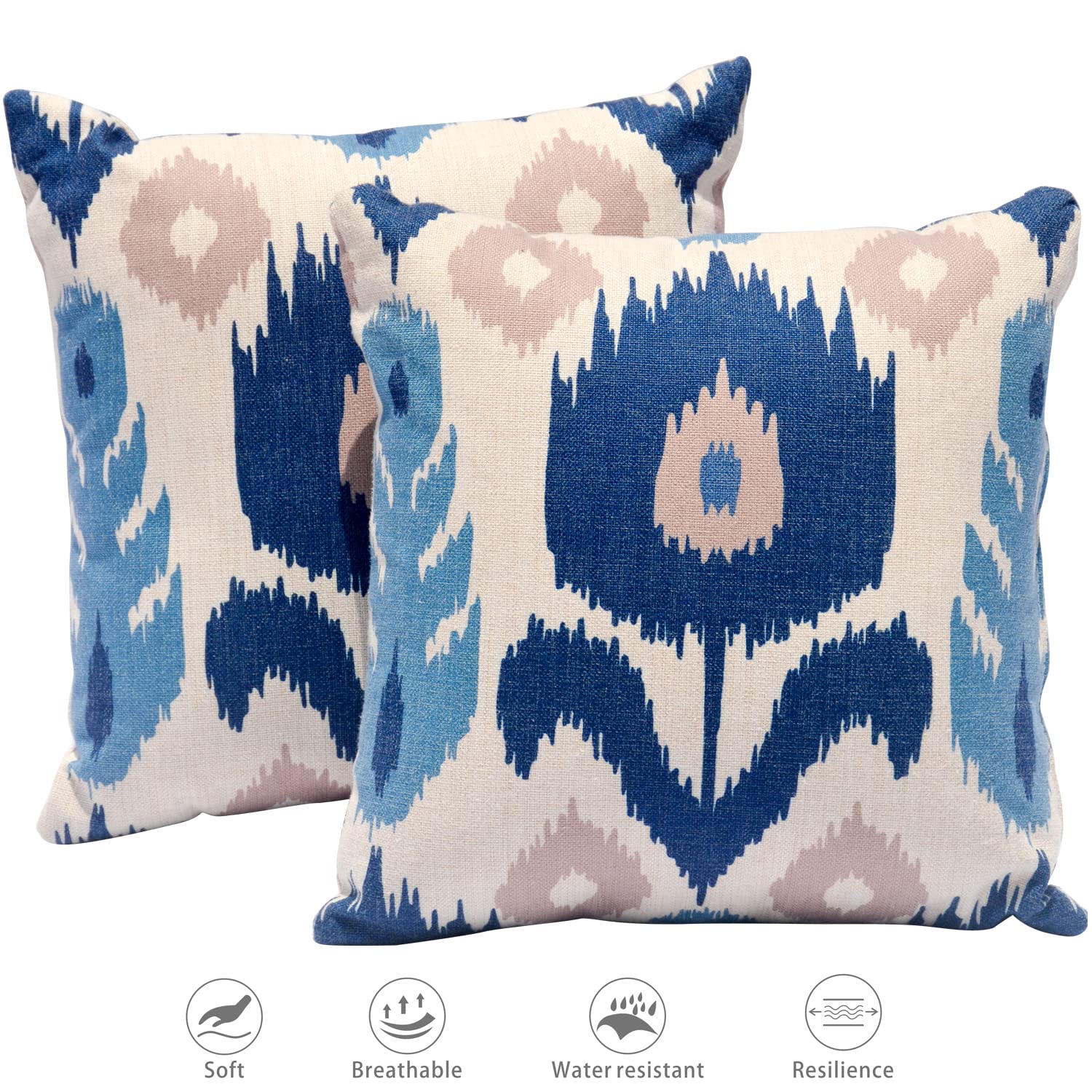 HOOOWOOO Outdoor Patio Throw Pillows Set of 2 with Inserts,Small Firm toss Decorative Pillow Weather Resistant for Indoor Outdoor Chair, Sofa Furniture,17x17,14x14x5,Blue Flower