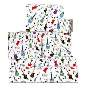 central 23 gift wrap paper - music guitar - birthday boy wrapping paper - (6x) gift wrap sheets christmas - for men women gift wrap paper - musician music lover rockstar band - comes with stickers