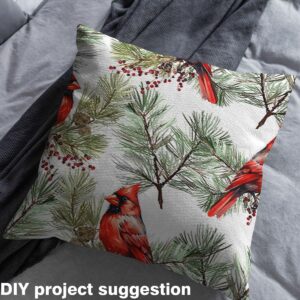 Bird Fabric by The Yard, Pine Tree Upholstery Fabric, Branches Wild Animals Botanical Decorative Fabric, Plants Berry Indoor Outdoor Fabric, Nature DIY Art Waterproof Fabric, Red Green, 1 Yard