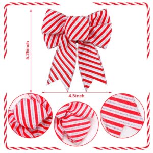 20 Pieces Candy Stripes Bow Christmas Wreath Bows Xmas Bow Candy Cane Stripes Dots Plaid Bow for Christmas Tree Garland Ribbon Door Window Outdoor Party Gift, 4.3 x 5.1 Inch (Stripe Style)