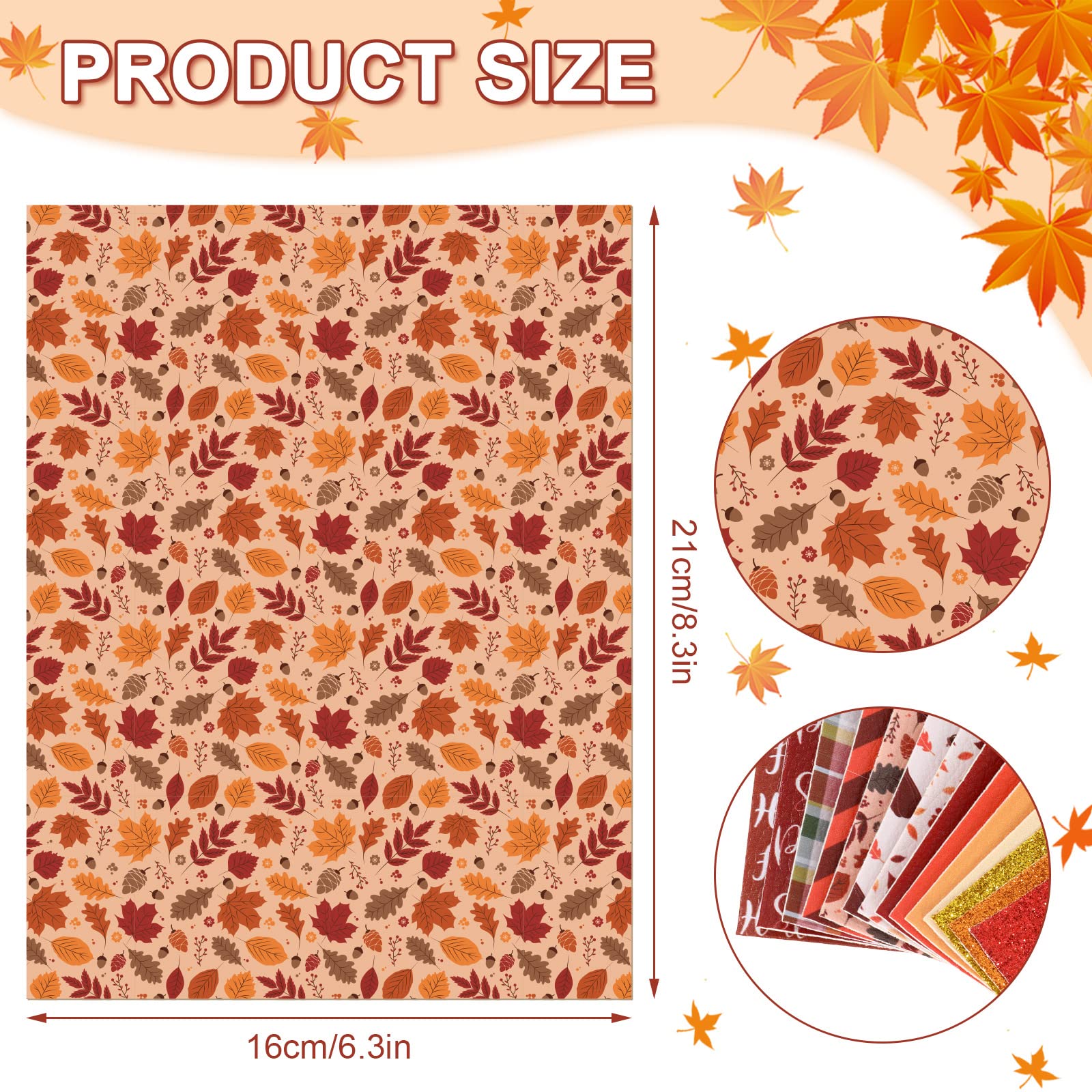 AnyDesign 14Pcs Thanksgiving Faux Leather Sheets Pumpkin Maple Leaf Plaid Stripe Printed Synthetic Leather Fabric Glitter Orange Red Gold Leather for Autumn Harvest Thanksgiving DIY Craft, 6.3 x 8.3"