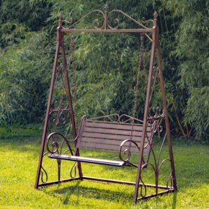 Outdoor Sturdy Metal Swing Bench with Frame Monte Carlo 1968" Furniture Collection (Aged Bronze, Swing Bench with Frame)