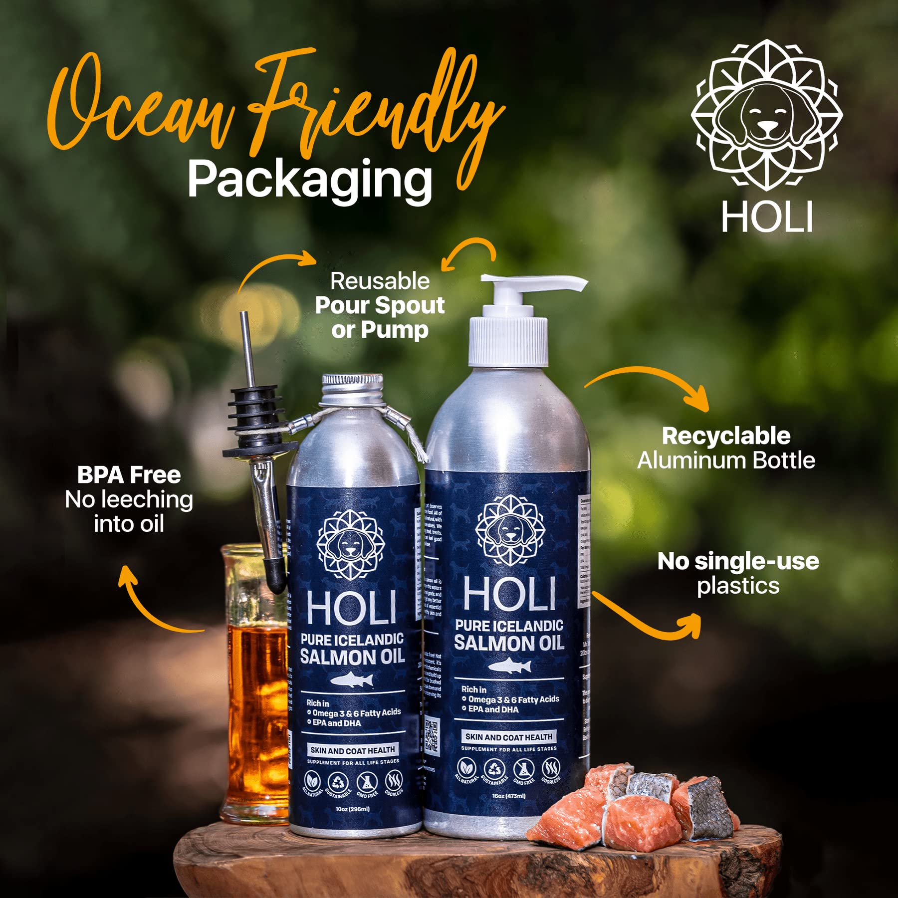 HOLI Salmon Oil for Dogs Skin and Coat | Icelandic Fish Oil for Cats & Dogs | Omega 3 EPA + DHA Supports Joint Mobility, Immune & Heart Health