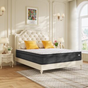 koorlian King Size Mattress, 12 Inch King Mattress in a Box, Hybrid King Bed Mattress with Individual Pocket Springs and Pressure-Relieving Memory Foam, Medium Firm Mattress King Size 80"x76"x12"