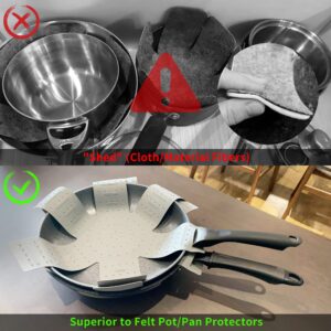 Pot & Pan Protectors, 3-Piece Silicone Cookware Protector Pad, Stacking Pan Protector. It Has a Unique Opening and Fixing Design That Can be Used to Protect and Separate Pots and Pans-Grey