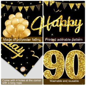 Yoaokiy Happy 90th Birthday Banner Decorations for Women Men, Black Gold 90 Birthday Yard Banner Party Supplies, 90 Year Old Bday Theme Party Sign Decor for Outdoor Indoor