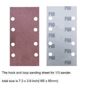 Tonmp 60 PCS Hook & Loop Sandpaper Sanding Sheet Assorted for 1/3 Sheet Sander - 60 80 100 120 150 240 Grit Sander Paper