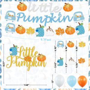 Little Pumpkin Baby Shower Decorations Boy, Blue Little Pumpkin Banner Cake Topper Pumpkin Truck Maple Leaf Garland Balloons for Boy Fall Baby Shower Little Pumpkin First Birthday Party Decorations