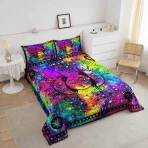 Erosebridal Bohemian Sun Moon Comforter Boho Hippie Bedding Set King 3 Piece Colorful Tie Dyed Comforter Sets Aesthetic Trippy Galaxy Duvet Set Psychedelic Mystic Stars Quilt Set for Kids Teens Adults