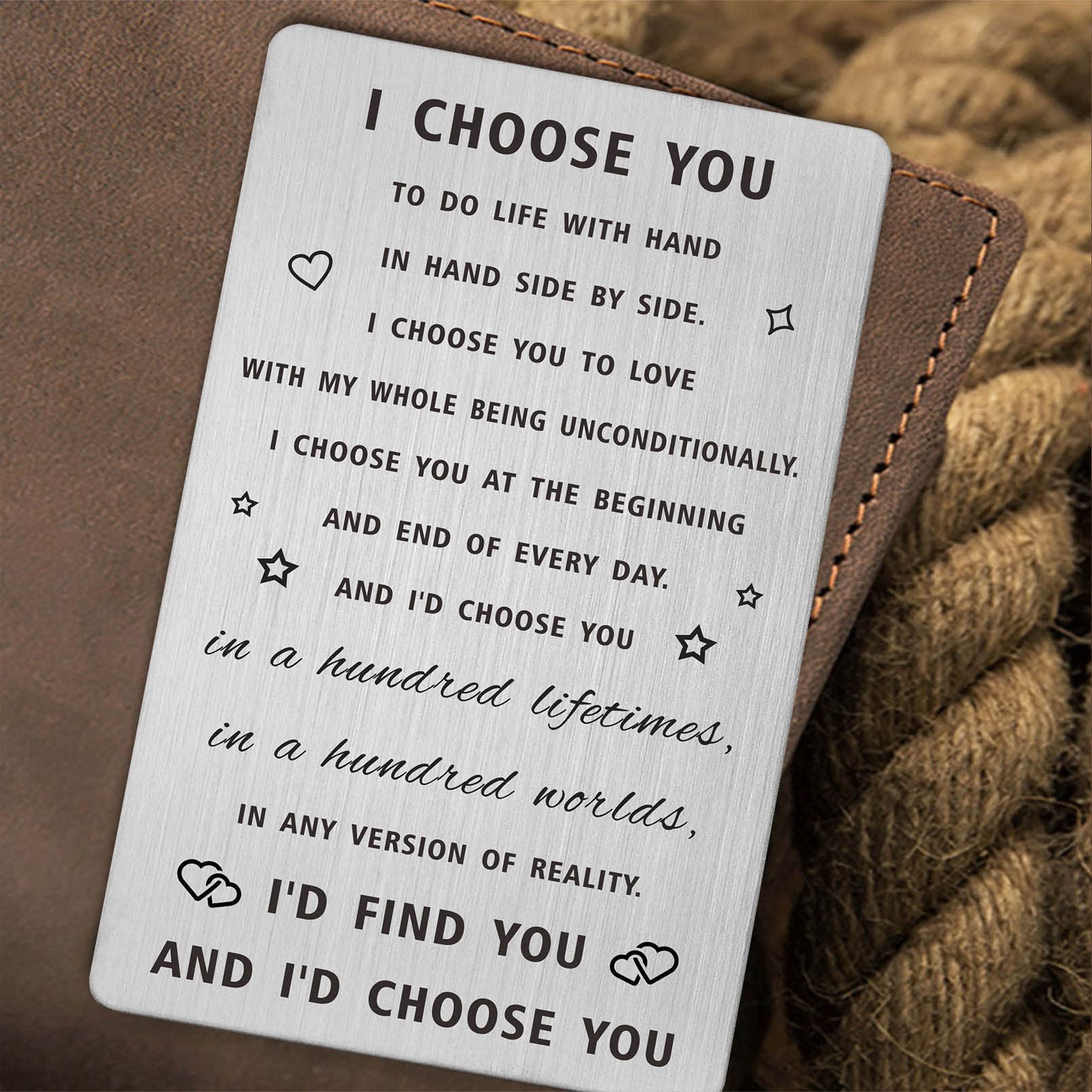 SOUSYOKYO I Choose You Gift Wallet Card, Wedding Day Gifts for Groom from Bride, Valentine's Day Card for Fiance from Fiancee, Sentimental Marriage Quotes Keepsake for Men Him