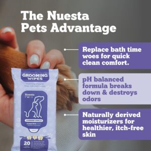 Nuesta Pets XL Lavender Vanilla Pet Wipes-Deodorizing No Bath Cleaning for Dogs & Puppy Grooming | Ear, Face, Butt, Paw Wet Wipe | Enriched w/Aloe, Chamomile, Oat Amino Acids | Healthier Coat & Skin