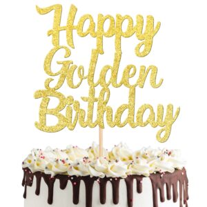 1 pcs happy golden birthday cake topper gold glitter birthday cake pick for celebrating birthday anniversary theme party cake decorations supplies