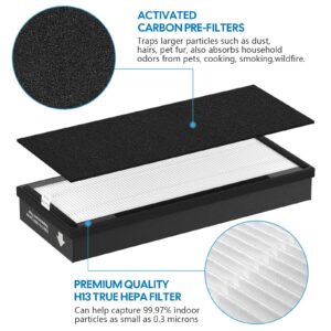 4 Pack True HEPA Replacement Filter Compatible with VEVA 8000 Elite Pro Series Air Cleaner Purifier, 4 HEPA Filters & 8 Premium Carbon Pre Filters