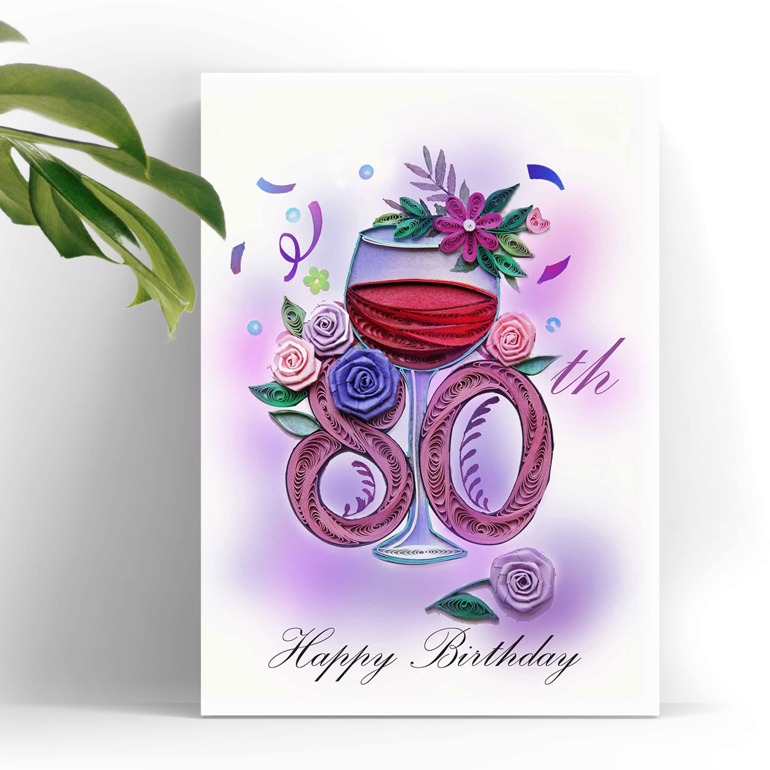 TUMYBee 80th Birthday Card, Happy Birthday 80 Years Old Card, Eighty Year Birthday Decorations, Birthday Card for Men,Women, Grandma Grandpa Handmade Quilled Quilling Card (80th Birthday)