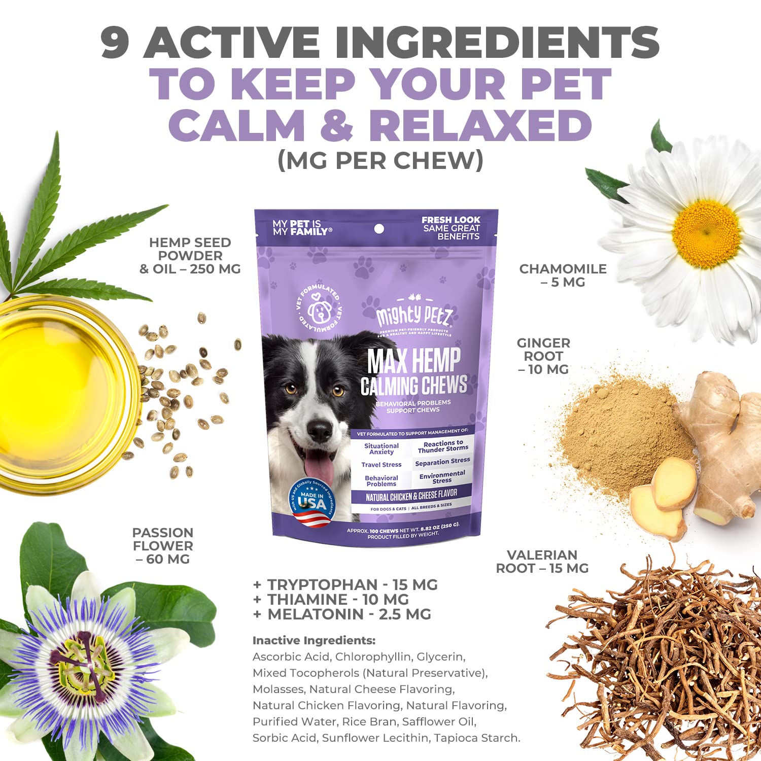 Mighty Petz MAX Hemp Calming Chews for Dogs - Dog Anxiety Relief with Melatonin + Hemp Oil. Dog Calming Treats, Calming Dog Chews, Advanced Pet Composure and Sleep Support