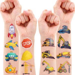 Construction Temporary Tattoos Birthday Party Supplies Decorations 96PCS Tattoos Stickers Vehical Excavator Bulldozer Cute Party Favors Kids Girls Boys Gifts Classroom School Prizes Themed