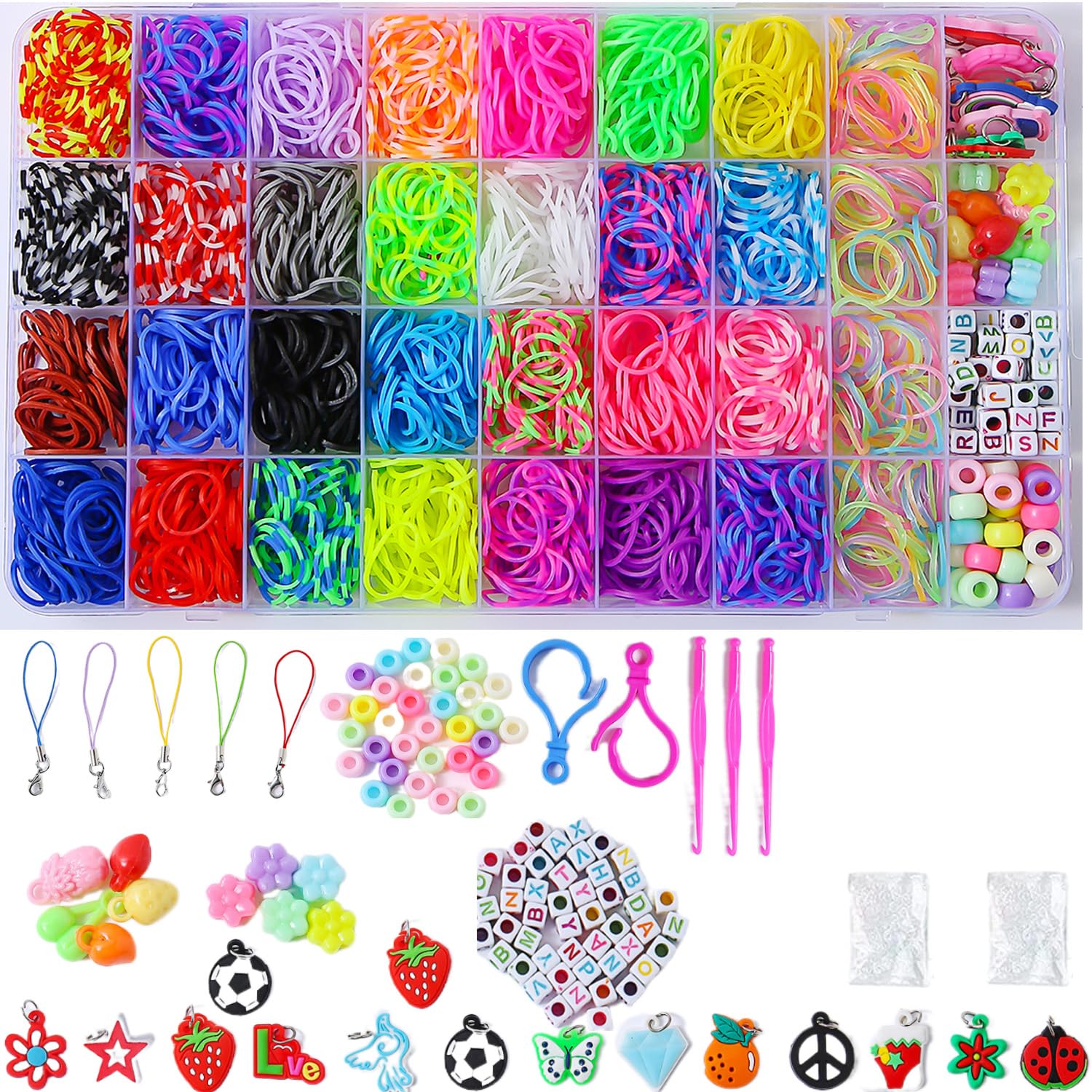 2500+ Rubber Band Bracelet Kit, Loom Bracelet Making Kit for Kids, Rubber Bands Refill Loom Set, Loom Bands Kit,Friendship Bracelet Creativity Birthday Kits