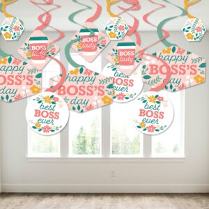 Big Dot of Happiness Female Best Boss Ever - Women Boss's Day Hanging Decor - Party Decoration Swirls - Set of 40