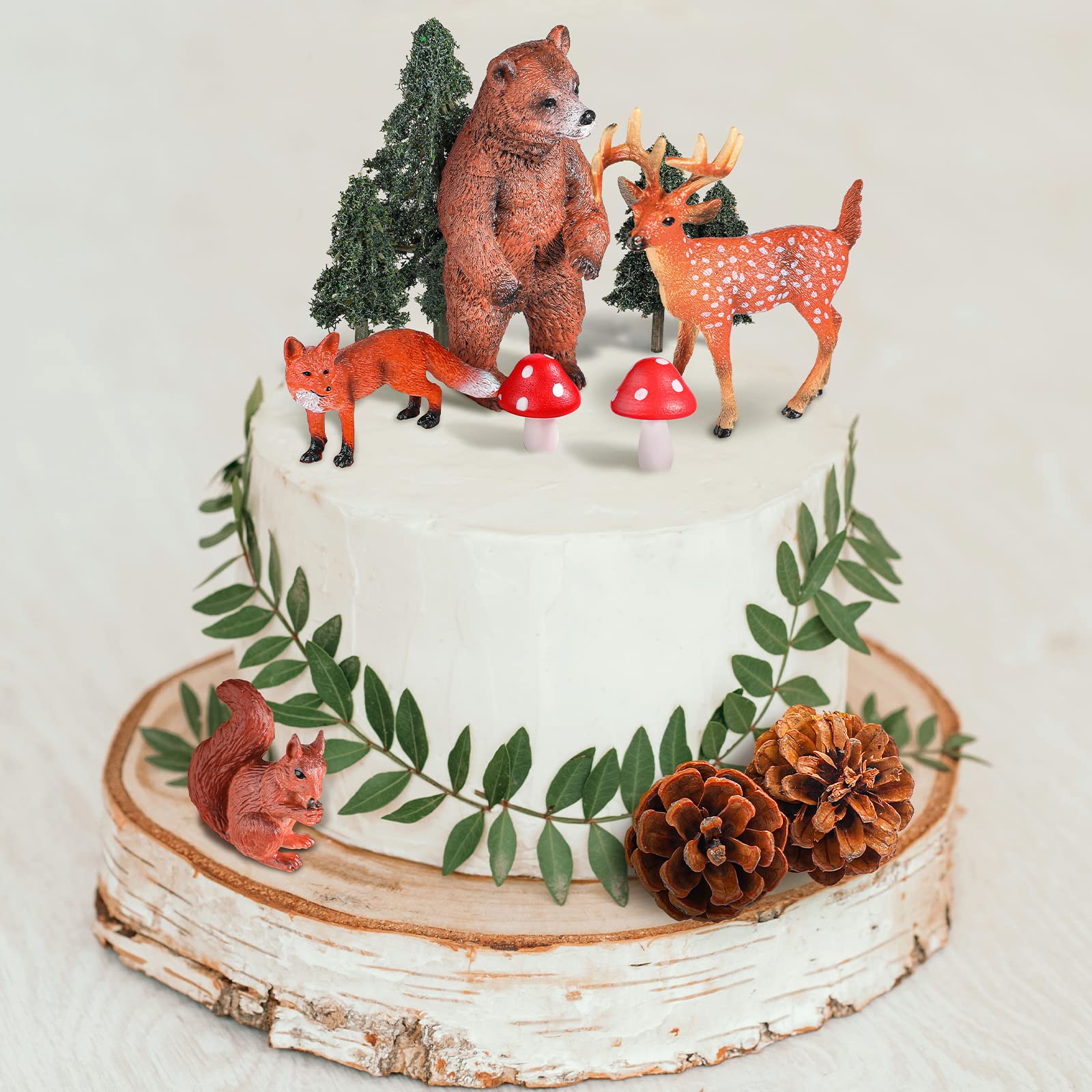 17 Pcs Woodland Animal Cake Toppers Jungle Safari Animal Cake Toppers Forest Wild Animals Figure Creatures Cupcake Forest Cake Topper Kit Cake Decorations for Baby Shower Birthday Party