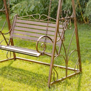 Outdoor Sturdy Metal Swing Bench with Frame Monte Carlo 1968" Furniture Collection (Aged Bronze, Swing Bench with Frame)