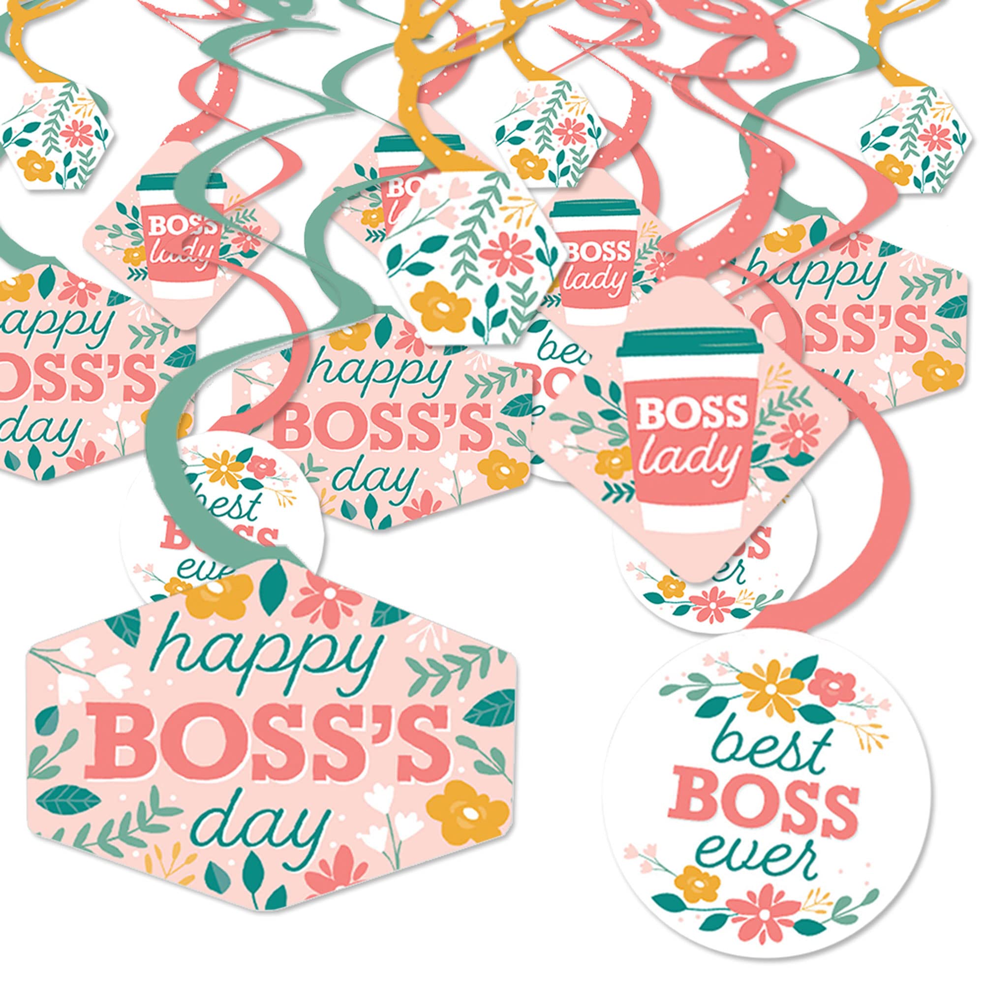 Big Dot of Happiness Female Best Boss Ever - Women Boss's Day Hanging Decor - Party Decoration Swirls - Set of 40