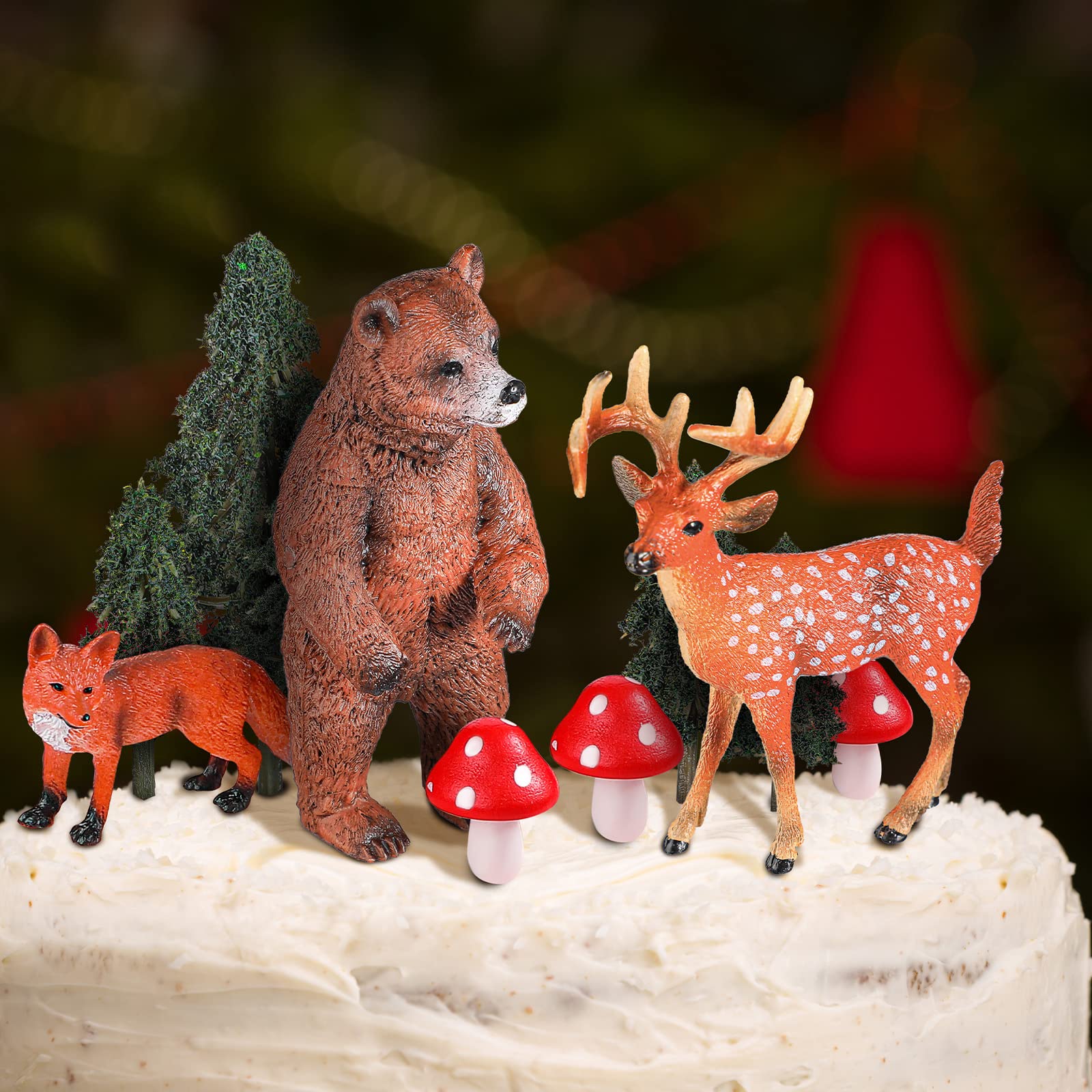 17 Pcs Woodland Animal Cake Toppers Jungle Safari Animal Cake Toppers Forest Wild Animals Figure Creatures Cupcake Forest Cake Topper Kit Cake Decorations for Baby Shower Birthday Party