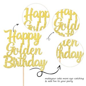 1 PCS Happy Golden Birthday Cake Topper Gold Glitter Birthday Cake Pick for Celebrating Birthday Anniversary Theme Party Cake Decorations Supplies