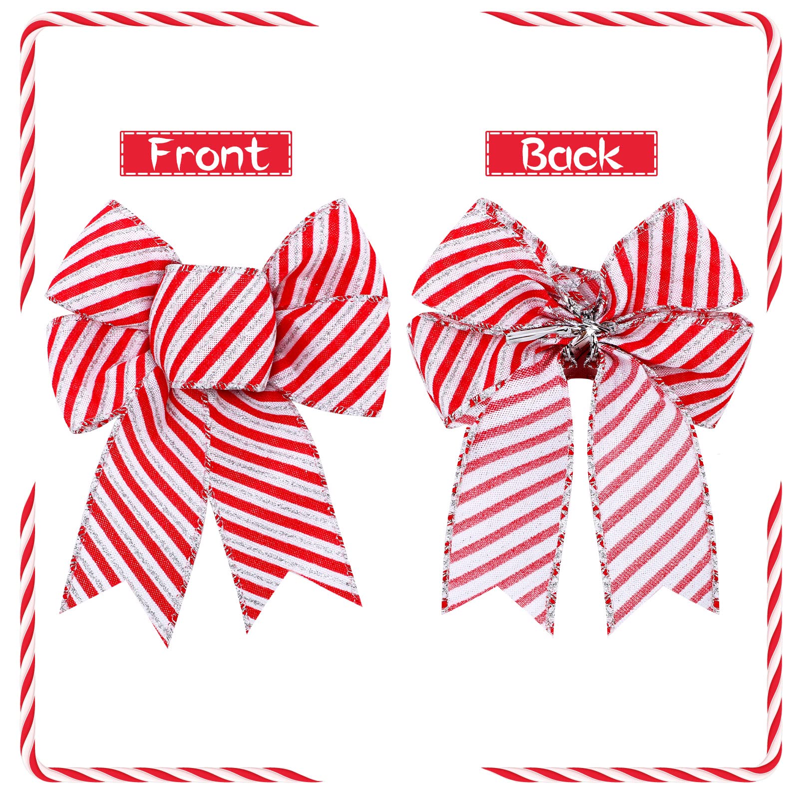 20 Pieces Candy Stripes Bow Christmas Wreath Bows Xmas Bow Candy Cane Stripes Dots Plaid Bow for Christmas Tree Garland Ribbon Door Window Outdoor Party Gift, 4.3 x 5.1 Inch (Stripe Style)