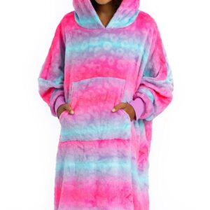 Sleep On It Pajamas Wearable Blanket Hoodie For Kids Oversized Hooded Blanket Sweatshirt for Girls Plush Sherpa Fleece (Pink Ombre, M/L)