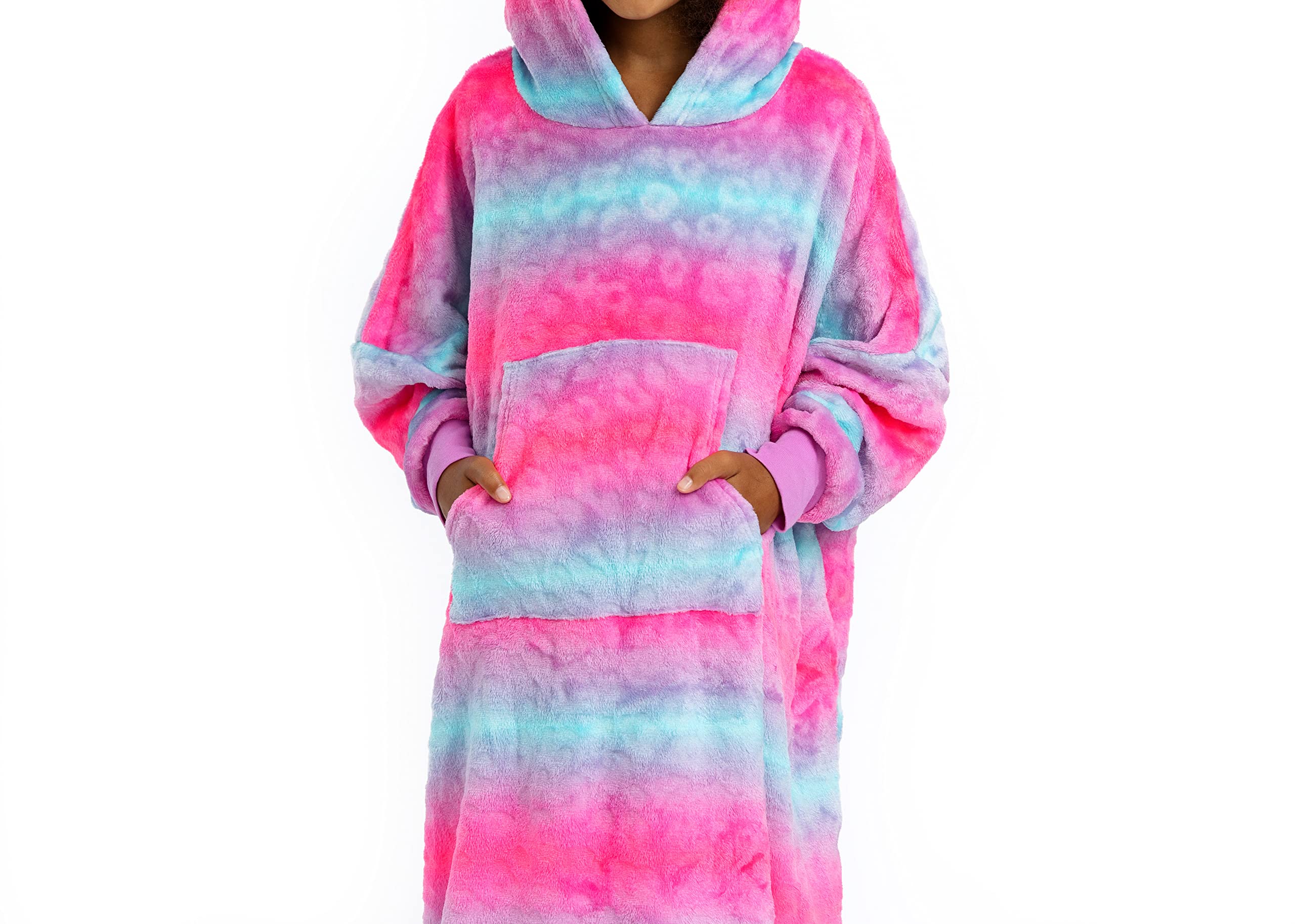 Sleep On It Pajamas Wearable Blanket Hoodie For Kids Oversized Hooded Blanket Sweatshirt for Girls Plush Sherpa Fleece (Pink Ombre, M/L)