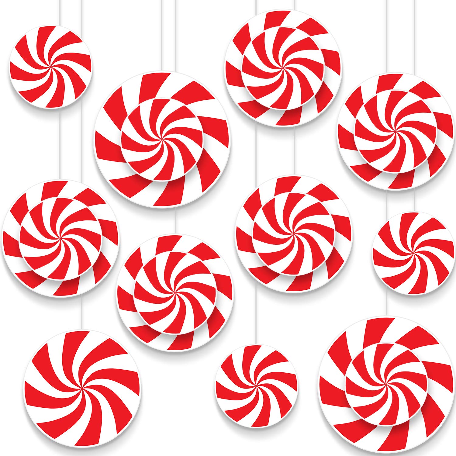 18 Pieces Peppermint Candy Cutouts Christmas Candy Cutouts Cardboard with Glue Point Dots for Winter Bulletin Board School Classroom Christmas Party Home Decoration Supplies, 3 Sizes