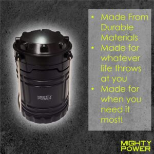 Ultra Bright Portable Collapsible Camping LED Lantern Light by Mighty Power, for Hiking, Blackouts, Picnic Party and Emergency up to 12 Hours with 3AA Batteries Included, Lightweight Design, Black