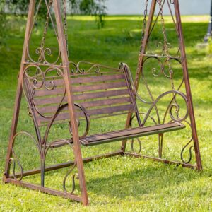 Outdoor Sturdy Metal Swing Bench with Frame Monte Carlo 1968" Furniture Collection (Aged Bronze, Swing Bench with Frame)