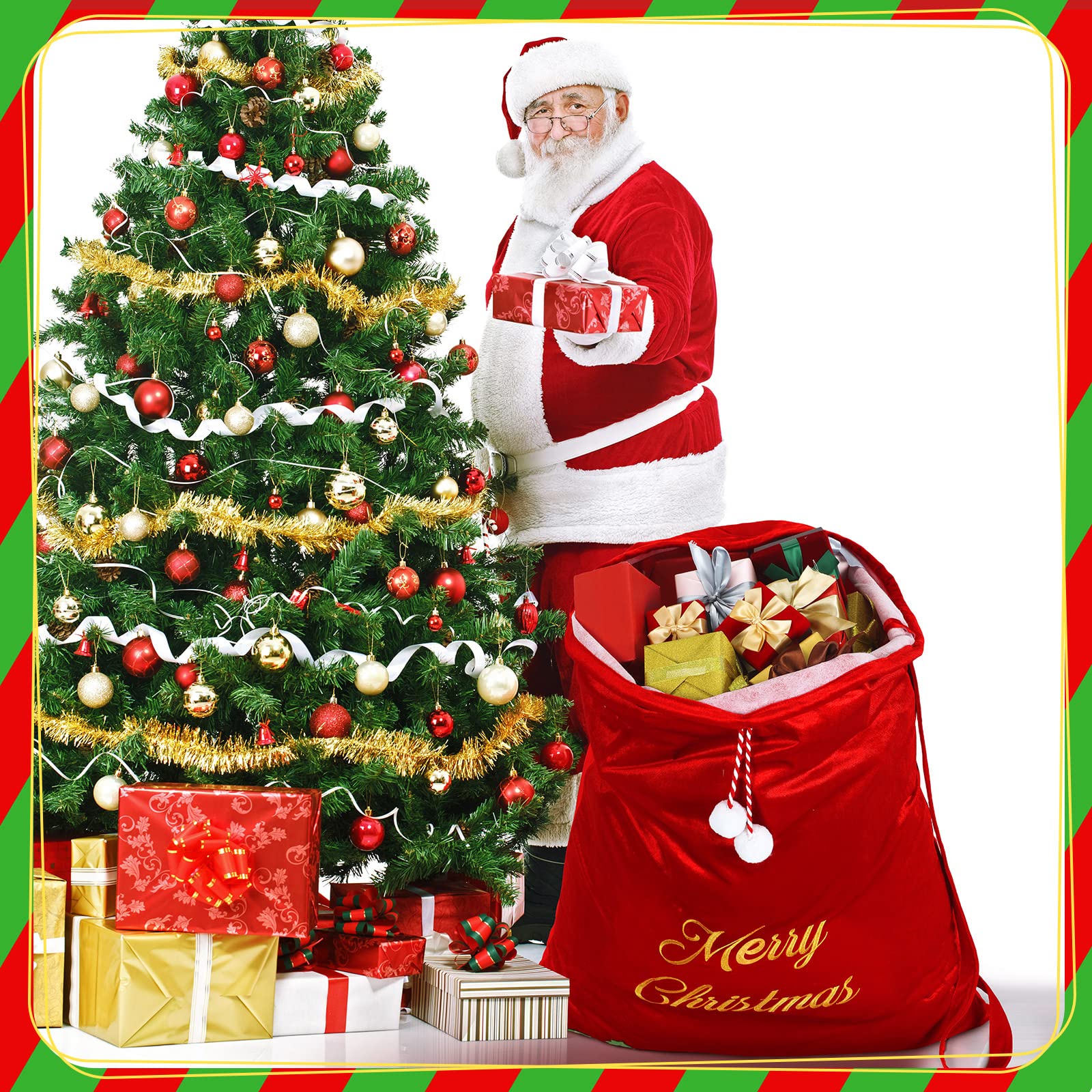 WILLBOND Large Velvet Christmas Santa Gift Sack 36 x 30 Christmas Santa Gift Bag Present Bag for Santa Costume Xmas Party Favor Supplies Gift Wrap