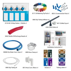 4-Products Spray Bottle Cleaning Chemical Dilution Dispensing Proportioner for Application in Hotel, School, Store, Restaurant, Hospital, 8134-4B-1G