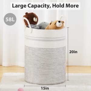 Fiona's magic 58L Woven Rope Laundry Hamper, Tall Boho Laundry Basket Storage, Large Baby Nursery Hamper for Blankets, Toys and Clothes Hamper for Bedroom and Living Room Organizing, Jute, White