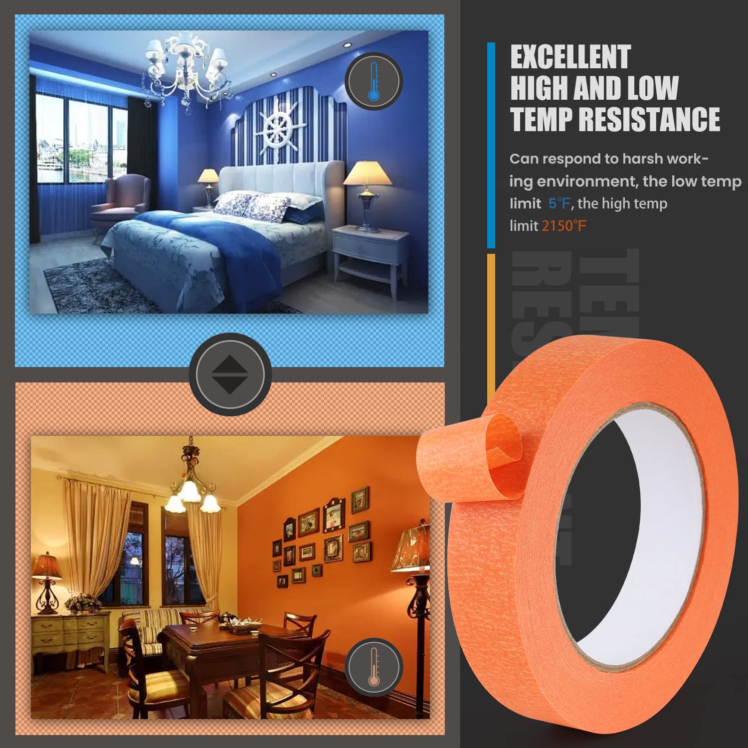 Lichamp 3 Pack Orange Painters Tape 1 inch, Orange Masking Tape 1 inch x 55 Yards x 3 Rolls (165 Total Yards)